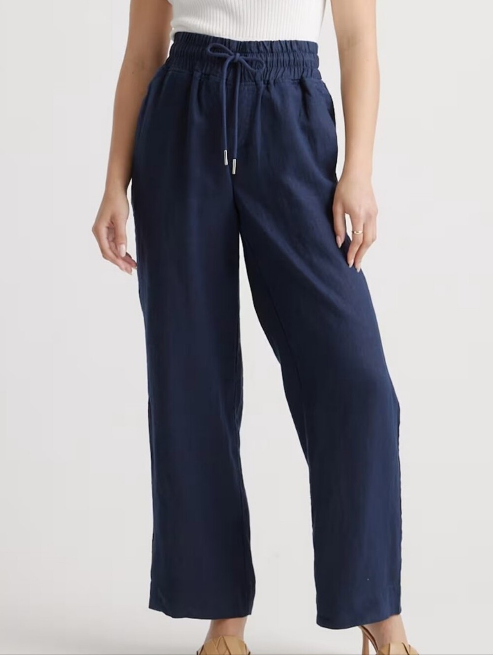 Quince Navy European Linen Wide Leg Pants